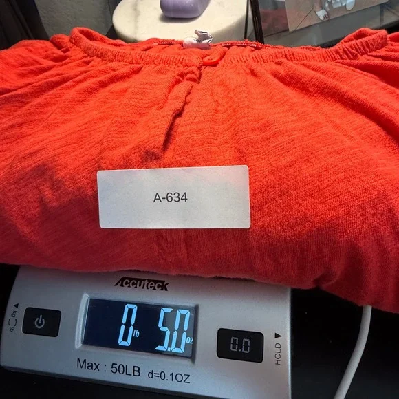 Old Navy Womens XL Red Slub Knit Poplin Puff Sleeve Blouse Top Cotton Relaxed - Picture 6 of 6